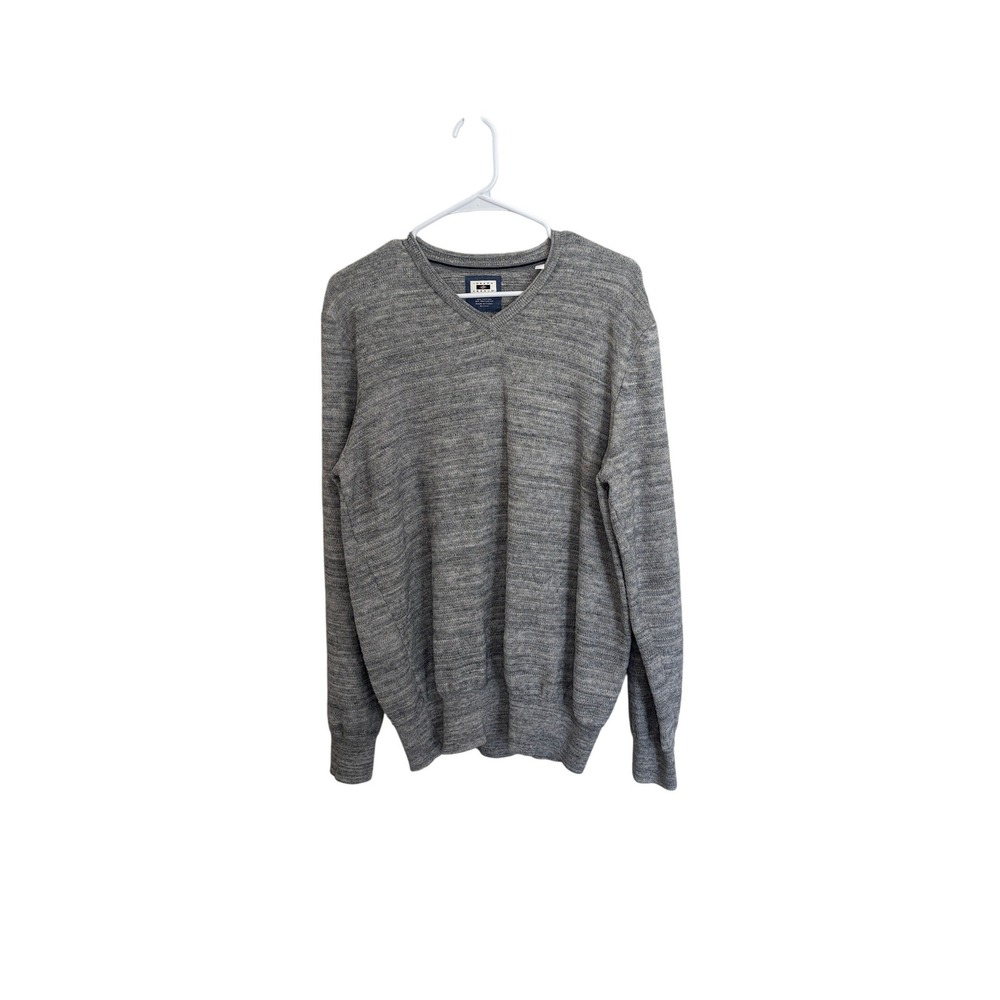 Joseph Abboud Mens Grey Textured Knit V-Neck Sweater Cotton Blend Large